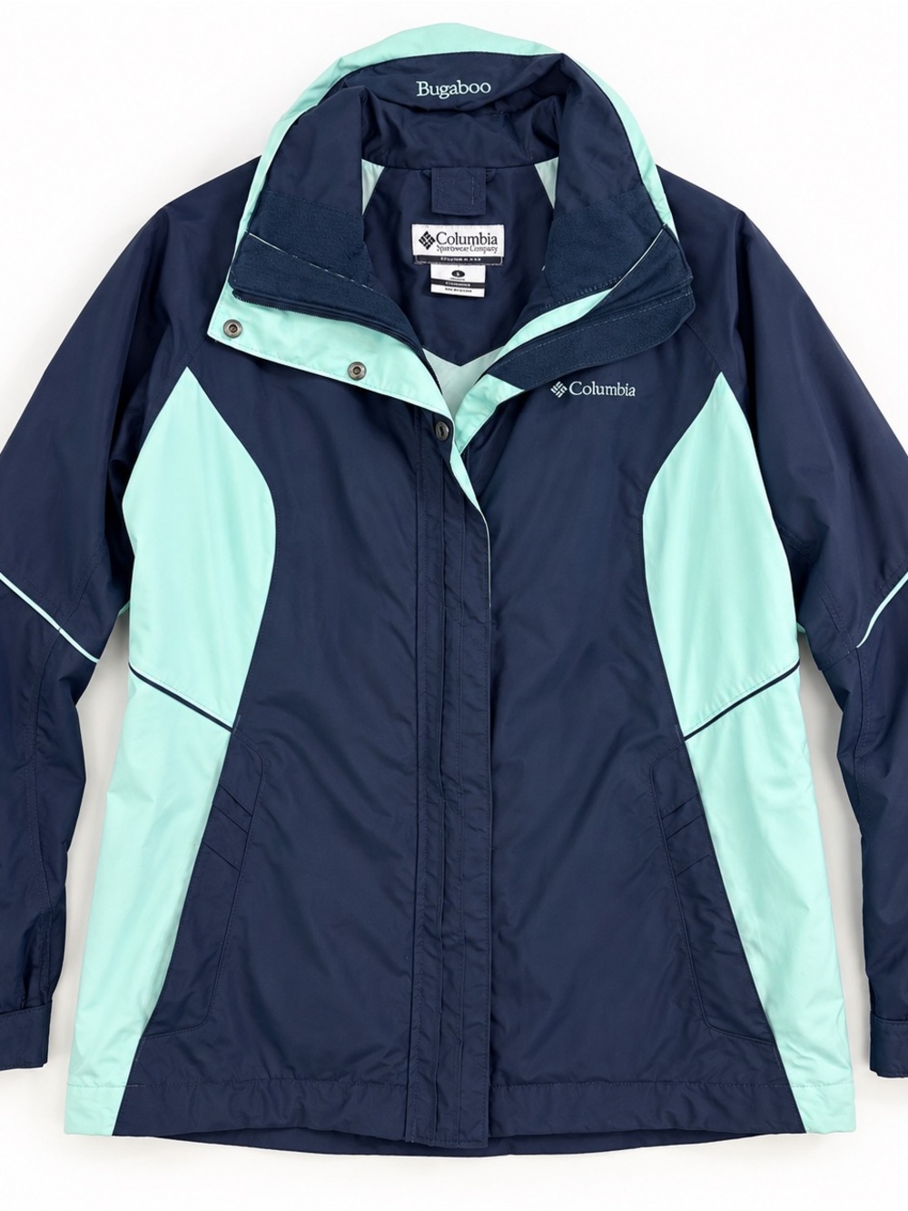 Columbia Bugaboo Omni-Tech Waterproof Jacket Women’s Large Navy Aqua